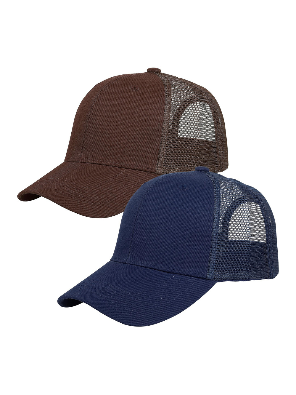 Trucker Hat Baseball Cap Structured Plain Design | 2 Pack, Navy, Brown | Size OS